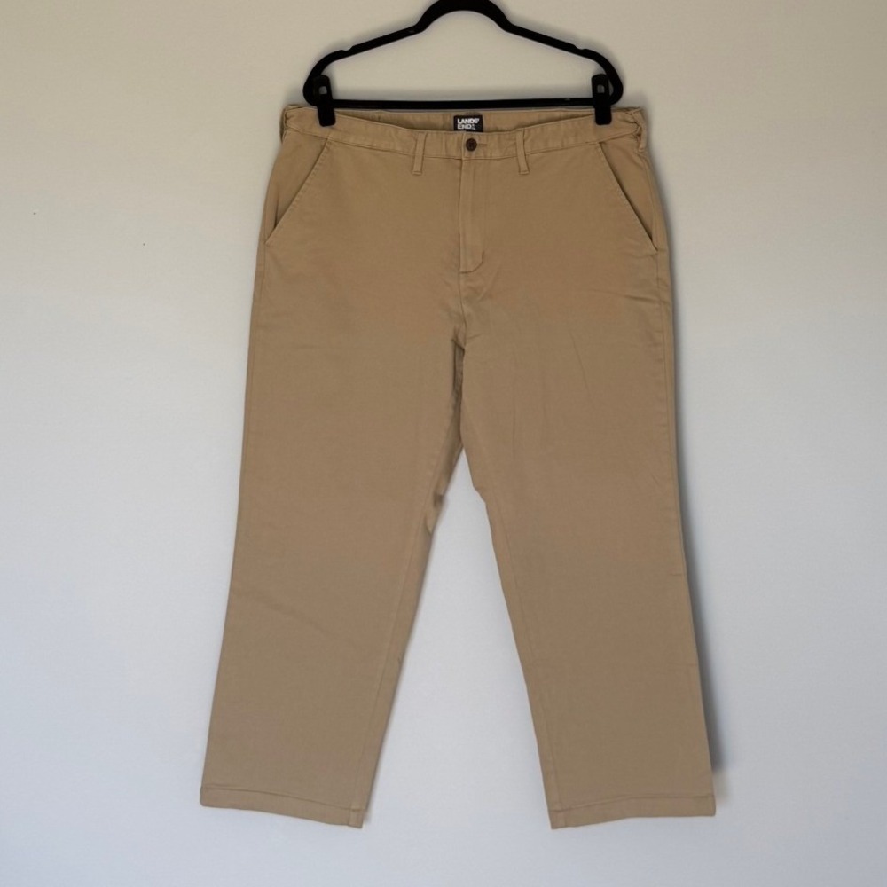 Lands' End Men's 40x28 Tan Khaki Flannel Lined Traditional Fit Chinos Flat Front